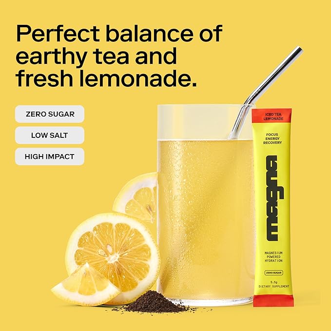 MAGNA Electrolytes Powder Drink Mix for Hydration, Energy & Focus Support with Magnesium L Threonate, Sodium, Potassium, Vitamin D, B6 & B12, Sugar Free, Tea Lemonade Flavor, 28 Servings