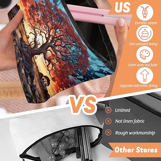 Makeup Bag Travel Cosmetic Bags Small Makeup Case Waterproof Zipper Pouch for Women Girls 7X9inches - Gigantic Red Tree Against A Colorful Sky