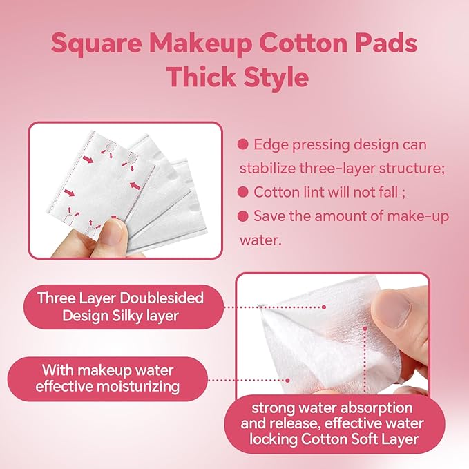 Square Makeup Cotton Pads, 100 Thick and 400 Ultra-Thin, Soft, Lint-Free Pads for Makeup Removal, Toner Application and Daily Skincare