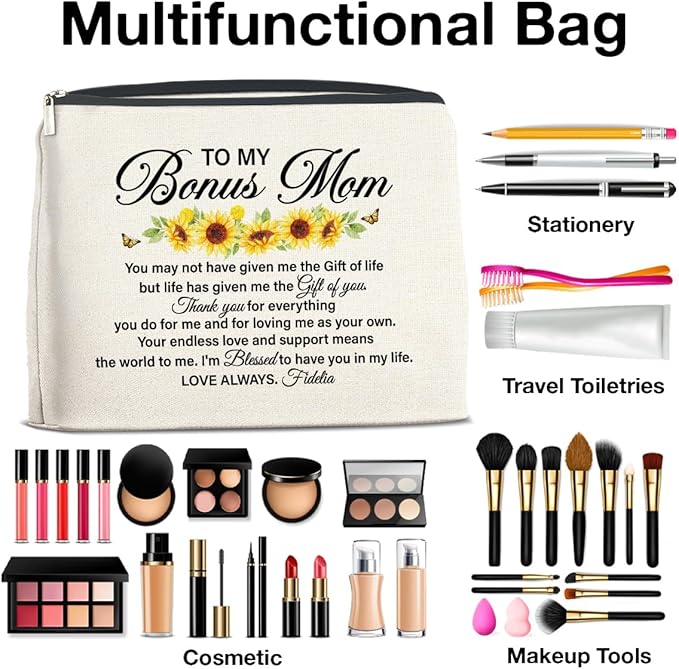 Bonus Mom Gifts Makeup Bag Gifts for Stepmom Step Mother Bonus Mom Cosmetic Bag Zipper Makeup Pouch