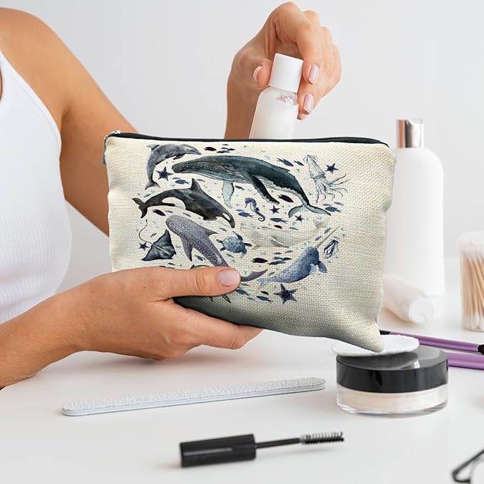 Ocean Animals Shark whale Makeup Bag, Marine Life Animals Cosmetic Bags for Women,Shark Gifts for Women