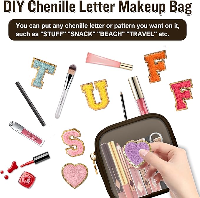 Nylon Mini Clear Makeup Organizer Bag for Purse, Small Cute Black Makeup Bag Preppy Cosmetic Zipper Pouch Purse, Waterproof Travel Coin Pouch Sanitary Napkin Storage Bag Clutch for Women Girls(Brown)
