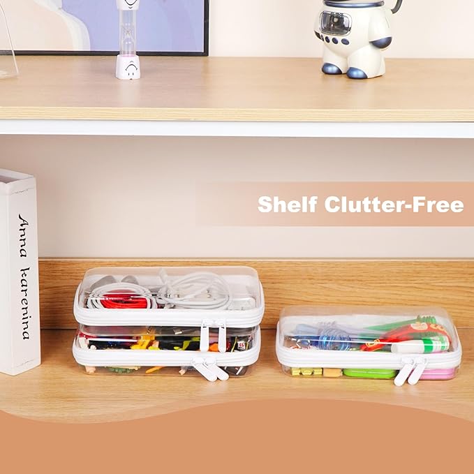 3pcs Clear Hard Shell Zipper Case, Transparent Hard Plastic Zipper Pouches, Portable Travel Organizer, Clear Toiletry Bag, Craft and Arts Organizer, Toy Storage Bins, Stackable Hard Side Plastic Case