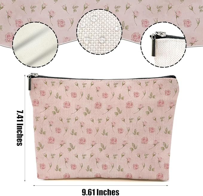Watercolor Pink Flowers Makeup Bag Floral Cosmetic Bag Friend Friendship Gifts for Women Girls Sister Coworker Bestie Botanical Travel Organizer Zipper Pouch Christmas Thanksgiving Birthday Gifts