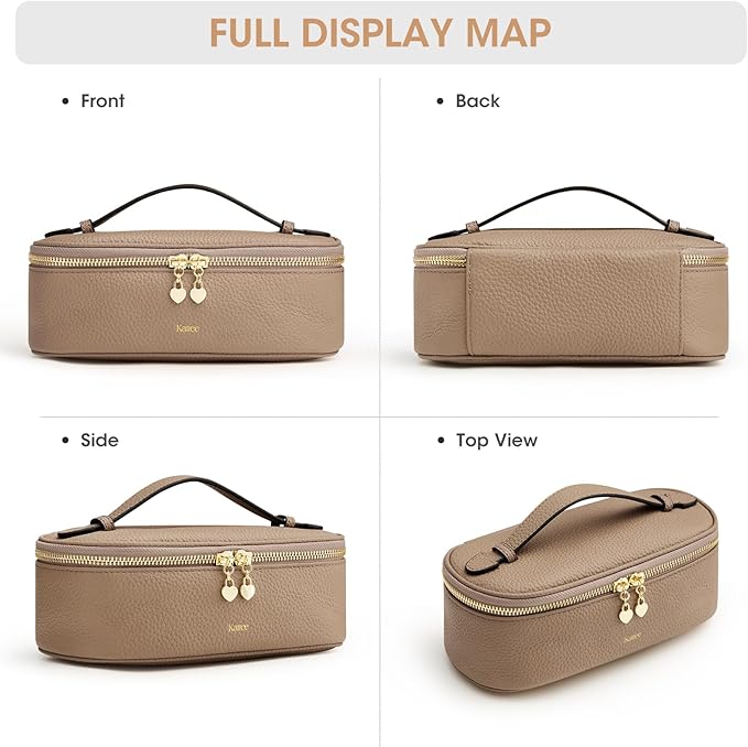 Kattee Makeup Bag for Women, Leather Cosmetic Bag, Working Makeup Bags for Ladies with Handles, Portable Travel Toiletry Bag,Apricot
