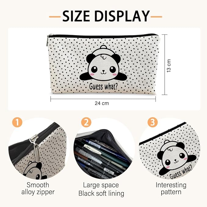 Panda Gifts Dots Makeup Bag,Gifts for Panda Lover Wonmen Girls,Cute Baby Panda Guess What It's Pug Butt Cosmetic Bag,Makeup Case for Teen Girls Daughter,Panda Accessories,Canvas Zipper Pouch