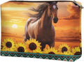 COEQINE Sunflower Western Cosmetic Purses for Women Weddings Western Cosmetic Pouch With Cute Horse And Sunset Print Mini Makeup Bag Travel Wedding Partry Purse With Zipper