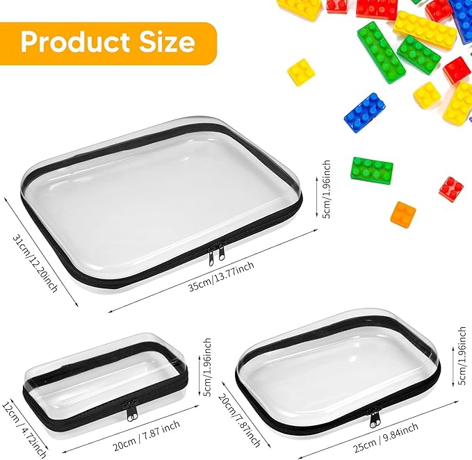 3PCS Clear Zipper Cases, Portable Clear Organizer Pouches for Travel, Double Zippered Hard Shell Plastic Case, Cosmetic Bag for Make Up Tools, Toiletries, Toy Storage (Black, 1 Pack)