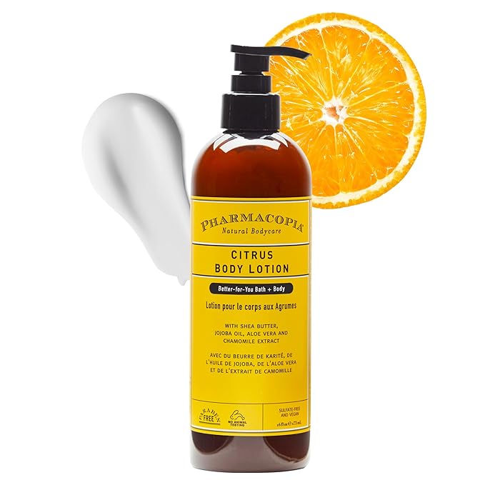 Pharmacopia Citrus Body Lotion - Hydrating Natural Moisturizer with Aromatherapy Benefits - Cruelty-Free Vegan Skin Care - Shea Butter, Aloe Vera, and Jojoba Oil - Lotion for Dry Skin, 16 oz