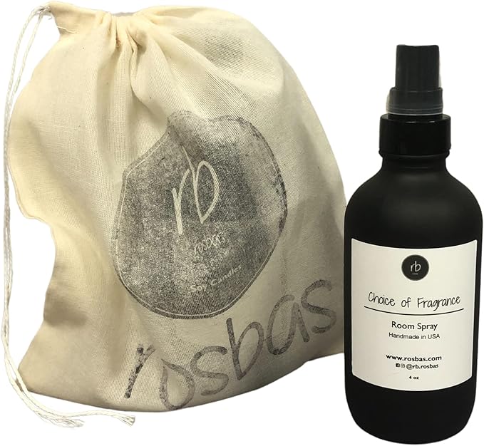 Rosbas Room Spray, Egyptian Amber Scented, Matte Black Glass Bottle, 4 oz, Drawstring Cotton Bag, Long Lasting Scented Air Freshener, Non-Aerosol, Handmade in USA