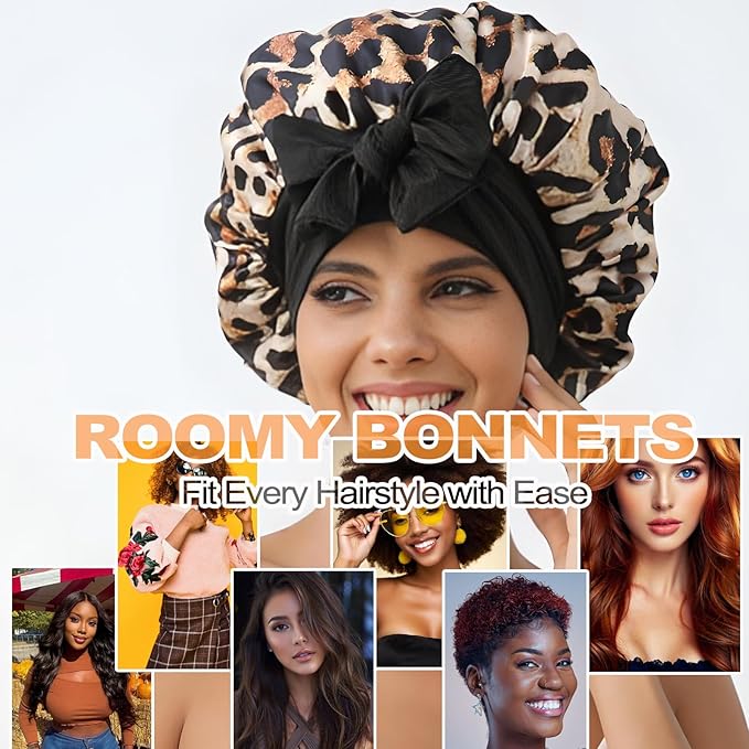 GDTOGRT Satin Silk Bonnet for Sleeping Women - Double Layer Sleep Hair Bonnets Caps for Curly Braid Hair with Tie Band
