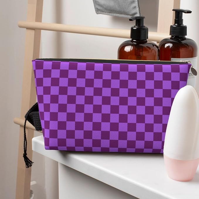 Womens Leather Makeup Bag Cosmetic Bag Travel Toiletry Bags Make Up Bags for Women Adult (Elegant Purple)