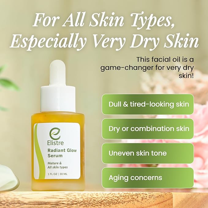 Elistre Radiant Glow facial oil with Vitamin C, Blend of Exotic Essential and Nurturing plant oils, For Very Dry skin Types
