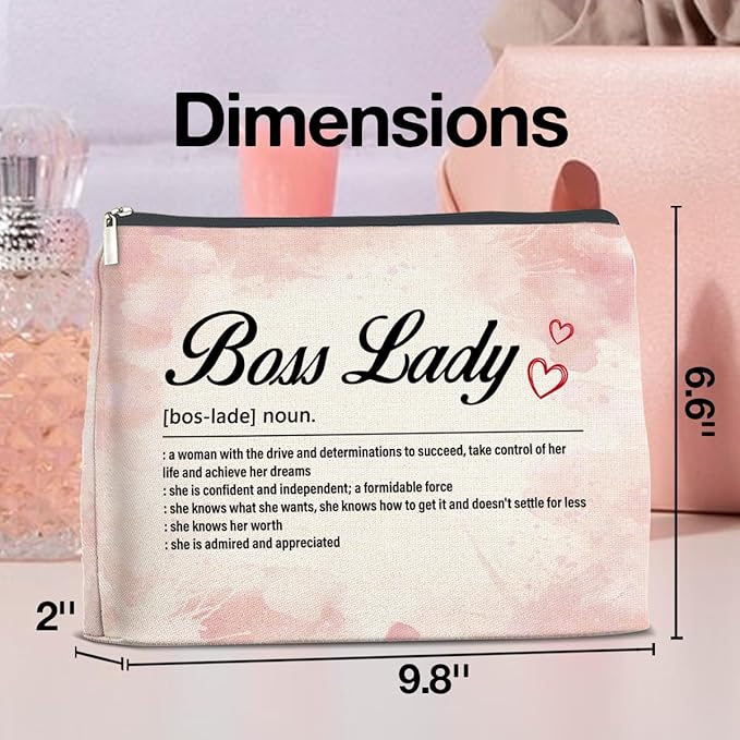 Boss Lady Makeup Bag - Appreciation Gift for Women Leader Mentor - Definition Zipper Pouch