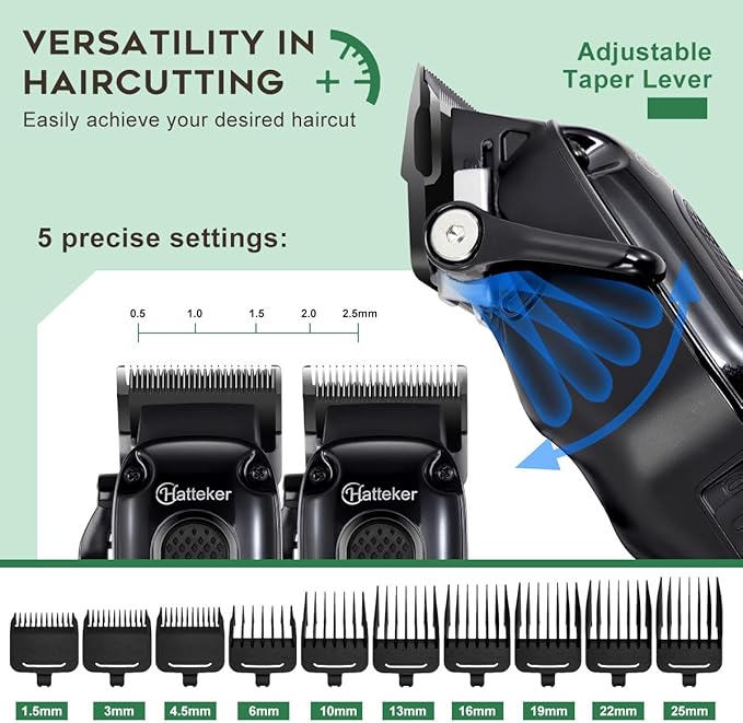 Hatteker Hair Clippers for Men Professional,Clippers and Trimmers Set T-Blade Barber Clippers Set Cordless Clippers Grooming Kit Rechargeable Beard Trimmers Type C Barbers Haircut Kit Green