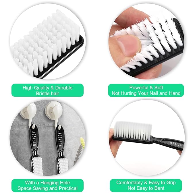 24 Pcs Handle Grip Nail Brush, HOFASON Hand Fingernail Cleaner Brush Manicure Tools Scrub Cleaning Brushes Kit for Toes and Nails Women Men (Black)
