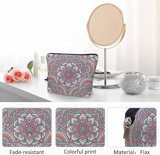 Woman Makeup Bag Mandala, Ethnic Tribal Mandala Floral Boho Makeup Bags Travel Cosmetic Bags Toiletry Makeup Organizer Pencil Pouch Make Up Cosmetic Bag For Owners Lady Birthday Gifts