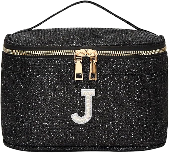 EURYNOME Makeup Bag with Custom Letter J, Water-Resistant Travel Organizer Pouch, (8.3x5.1x5.1 Inch) Cosmetic Case for Women