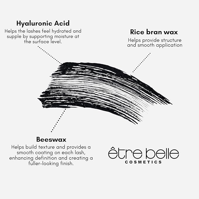 êb être belle Cosmetics Lash X-Press & Hyaluronic Mascara for Women, Conditioning Mascara with Hyaluronic Acid, Beeswax & Rice Bran Wax, Flexible Silicone Brush, Quick Dry Rimel Formula