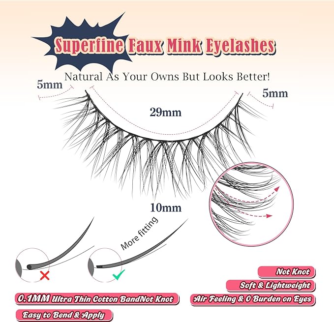Natural Looking Eyelashes Wispy Lashes Short Strip Lashes False Eyelashes 10mm Eye Lashes Pack 3D Volume Eyelashes Siligli Lashes 7 Pair