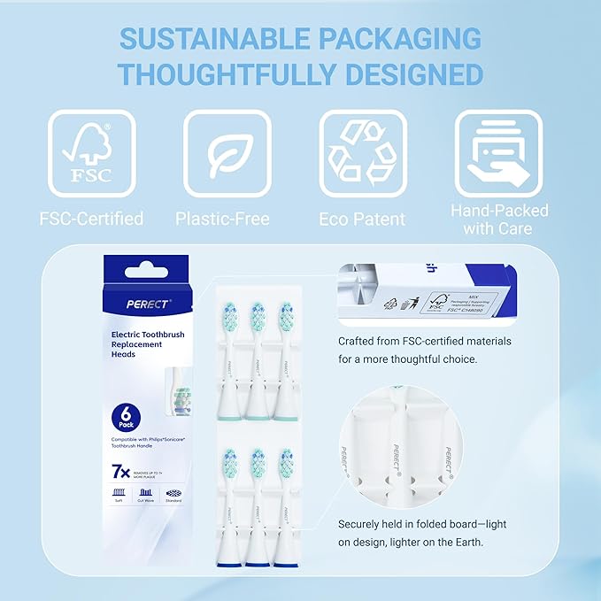 PERECT Soft Replacement Toothbrush Heads 6-Pack for Philips Sonicare Click-On Models – Fits 4100, 5100, 6100, 9023, W Optimal Plaque Control, Not Compatible with Essence/E-Series or Philips One