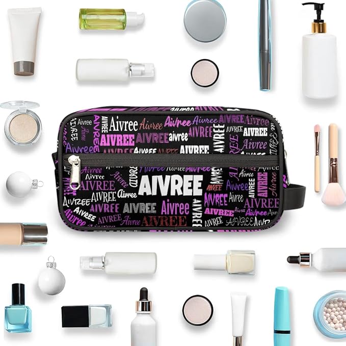 Personalized Makeup Bag with Name, Travel Cosmetic Bag for Women, Friends, Mother's Day, Bridesmaid, Bride, Wedding, Graduation, Black Background