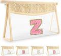 Small Boho Straw Initial Letter Makeup Bag Personalized Gift ,Cute Clear Chenille Patch Makeup Bag With Zipper,Trendy TSA Approved Travel Toiletry Bag,Gift for Women Girls Birthday Friend, Letter Z