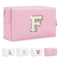 Small Personalized Initial A-Z Patch Makeup Bag,Pink Cute PU Leather Glitter Letter Cosmetic Bag for Teen Girls,Travel Toiletry Bag with Zipper,Preppy Monogrammed Birthday Gift for Daughter Niece F