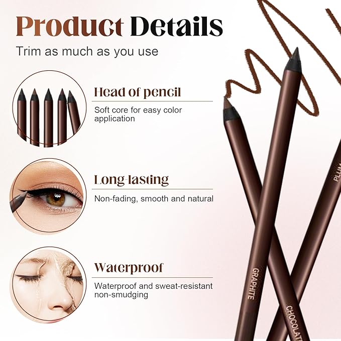 Eyeliner Pencil, Long Lasting Smudge-Proof Professional Eyeliner, Smooth and Easy to Apply, Effortlessly Create Any Look (Bronze)