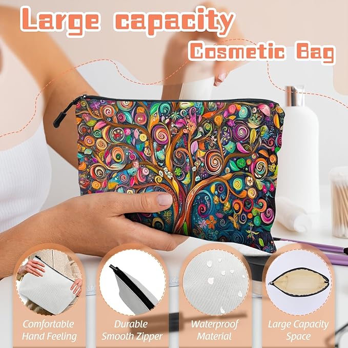 Cosmetic Bags Travel Makeup Toilet Case Waterproof Pouch for Women Girls 6.7X9.45inches - Colorful Abstract Tree With Swirling Patterns