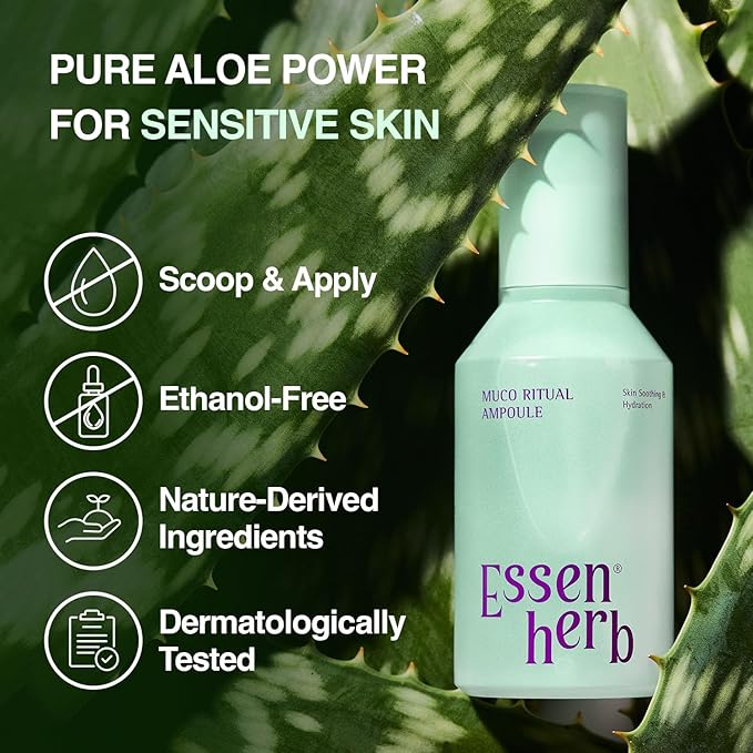 Aloe Serum (Muco Ritual Ampoule) – Korean Vegan Facial Essence with 95% Aloe Polysaccharides – Lightweight Hydration for Dry & Visibly Stressed Skin – 4.05 fl oz (120ml)