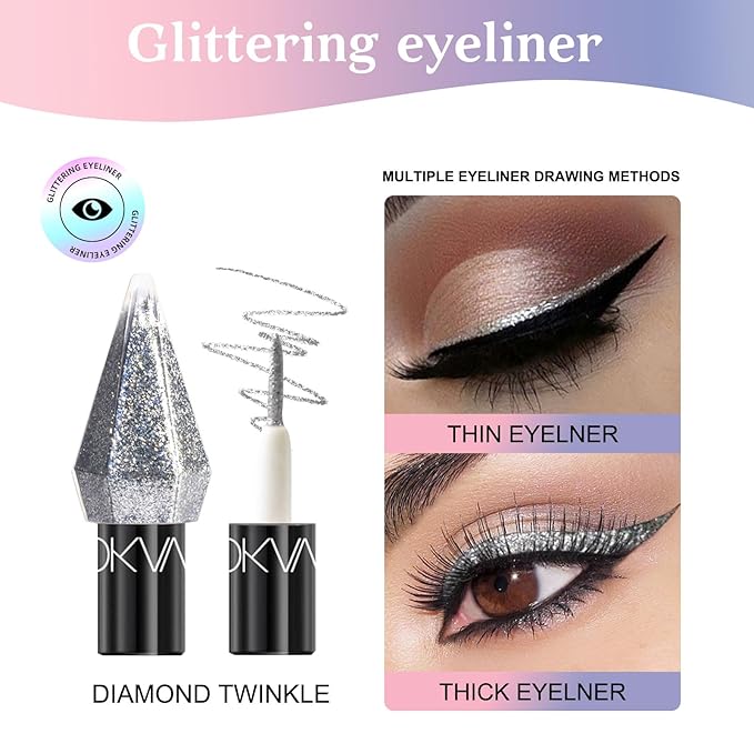 5 Pcs Liquid Eyeshadow Glitter Eyeliner Diamond Colorful Set with Shimmery and Waterproof Eye Shadow for Gift Eye Glitter Makeup (Type B)