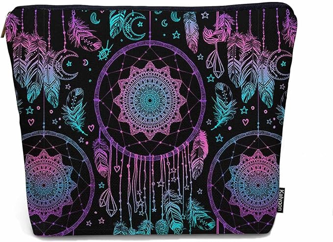 Dream Catcher Cosmetic Travel Bag For Toiletries, Native American Style Dreamcatcher Feathers Makeup Bag Toiletry Bags For Women, Flax Cosmetic Bags Make Up Bag Purse Toiletries Bag