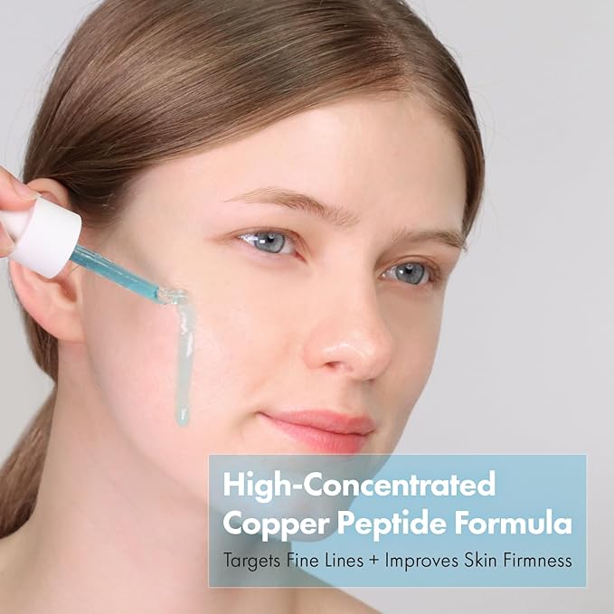 TOSOWOONG Copper Peptide Face Serum, Anti-Aging with Copper Tripeptide, GHK-Cu, 12 Multi-Peptide Formula for Fine Lines, Firming, Skin Elasticity, Hydrating, Korean Skincare, 33ml / 1.11 fl.oz.