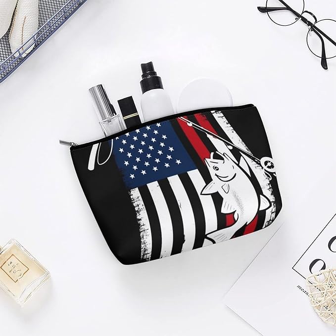 Fashion Zipper Cosmetic Case, Portable Makeup Case, Personality Toiletry Bag, Travel Cosmetic Toiletry Bag Bass Fish Fishing Lure American Flag
