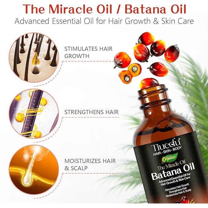 Batana Oil for Hair Growth, Eyelashes & Eyebrows,100% Pure & Natural Batana Oil for Hair Loss, Repair, Moisturizing Massage Oils for Aromatherapy,Body Oils
