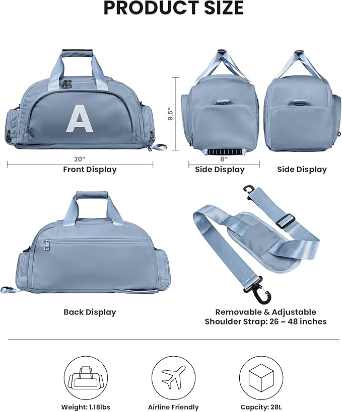 10 11 12 13 Year Olds Daughter Birthday Gifts, Initial Gym Bags with Shoe Compartment, Dance Bag for Girls, Monogram Kid Overnight Bags, Trendy Stuff -Gifts for Teenage (Letter G)