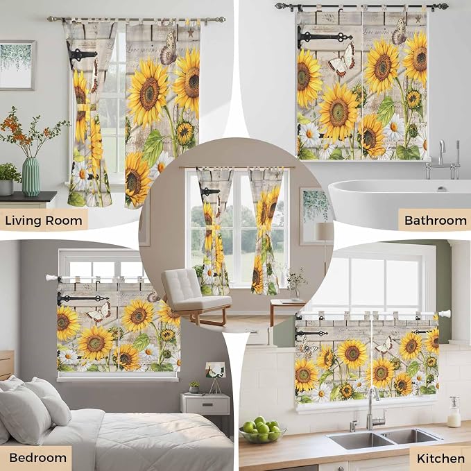 Farm Flowers Bathroom Curtains 63 Inch Length, Window Curtains Tab Top - Image 7