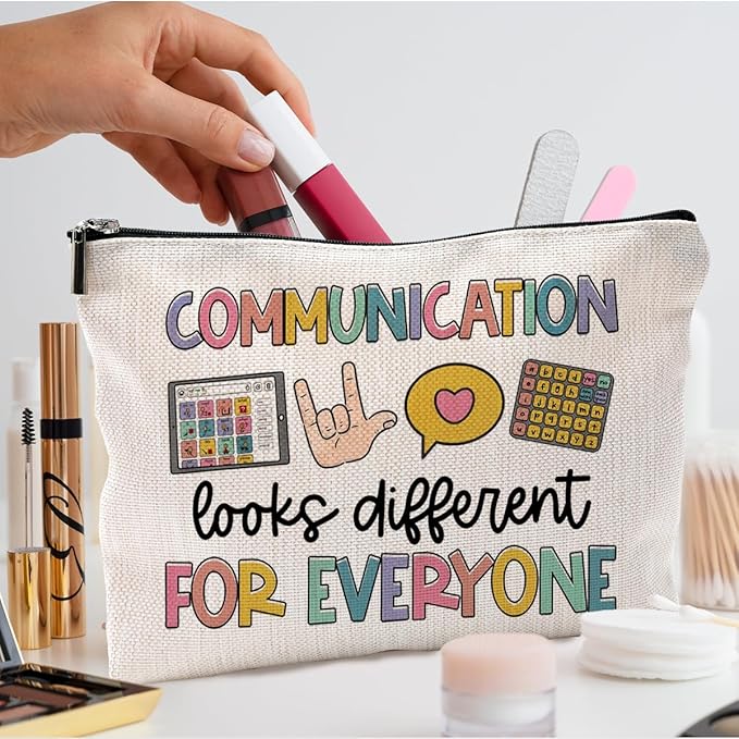 Makeup Bag for Women - Speech Therapist & SLP Gifts, Communication Looks Different for Everyone Cosmetic Bag for Purse