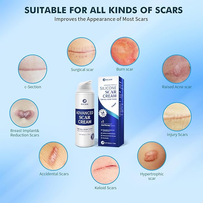Scar Cream Scar Gel, Advanced Silicone Scar Gel, Professional Scar Removal Cream for Surgical Scars, Stretch Mark, Keloid Bump, C-Section, Old and New Scars 1.7 oz(50g)