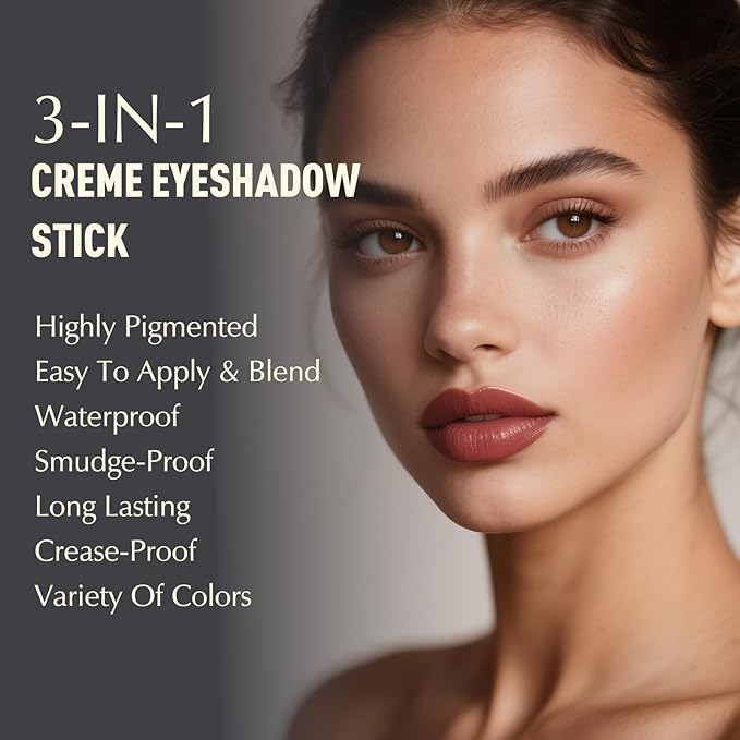 Eyeshadow Stick, Warm Peach Matte Cream Eyeshadow Long-Lasting Crease-Proof Eye Shadow Eyeliner Pencil High Pigmented Neutral Highlighter Makeup Crayon with Blending Brush & Sharpener