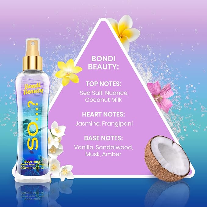 So…? Bondi Beauty Body Mist Fruity Gourmand Scent - Perfume for Women - Jasmine, Vanilla Notes - Gifts - Body Spray for Women - 6.9 oz