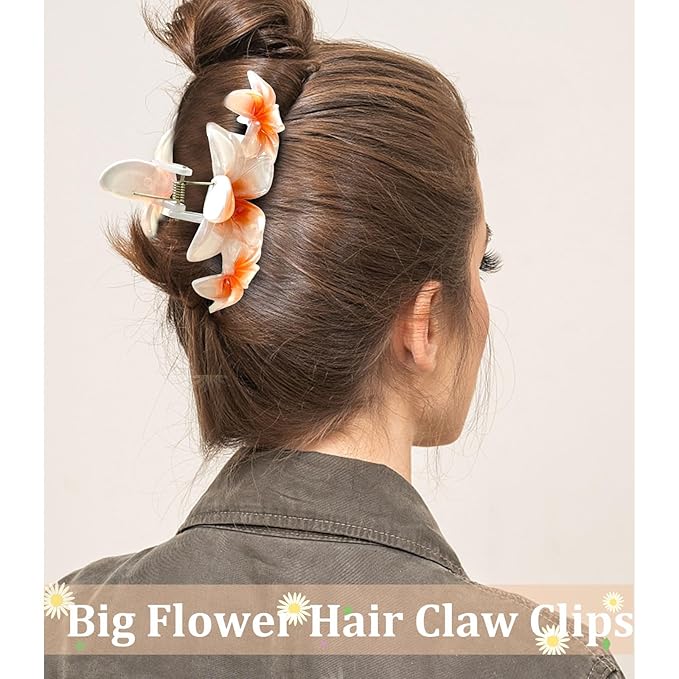 Ondder 4 Pcs Flower Hair Clips for Women Big Flower Claw Clips Large Matte Hair Clips for Thick Hair Non Slip Strong Hold Jaw Hair Clips for Women's Hair Flower Hair Accessories for Women Girls