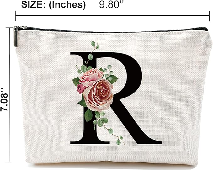 Initial A-Z Personalized Letter Makeup Bag, Monogrammed Bridesmaid Gifts/Presents Cosmetic Bag, Portable Stationery Storage Organizer Pouch, Friendship Love Travel Makeup Bags