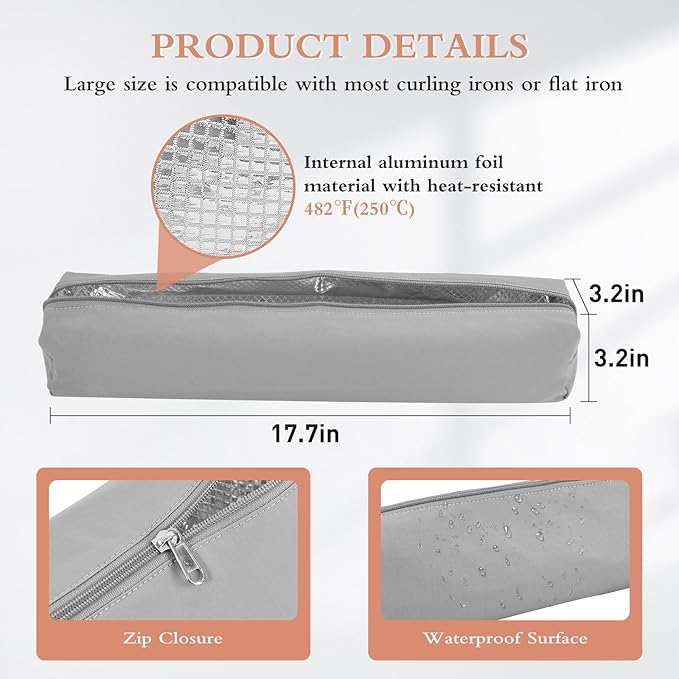 Professional Hot Hair Tools Organizer Bag Portable Travel Heat Resistant Storage Case Pouch for Curling Irons, Flat Irons, Hair Straightener and Styling Tools(17.7" x 3.2"x 3.2")