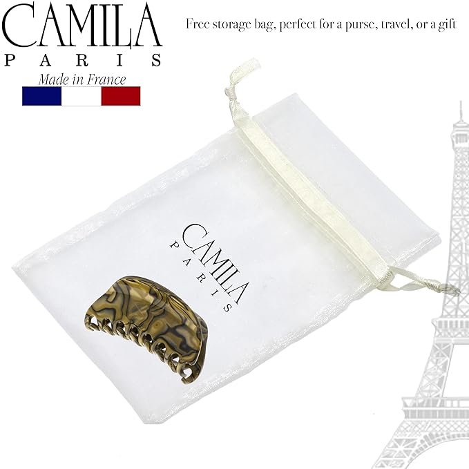 Camila Paris CP2959 French Hair Ponytail Holders Ties, Flower, Handmade, Bronze, Strong Hold Grip Hair Clips for Women, No Slip and Durable Styling Girls Hair Accessories, Made in France