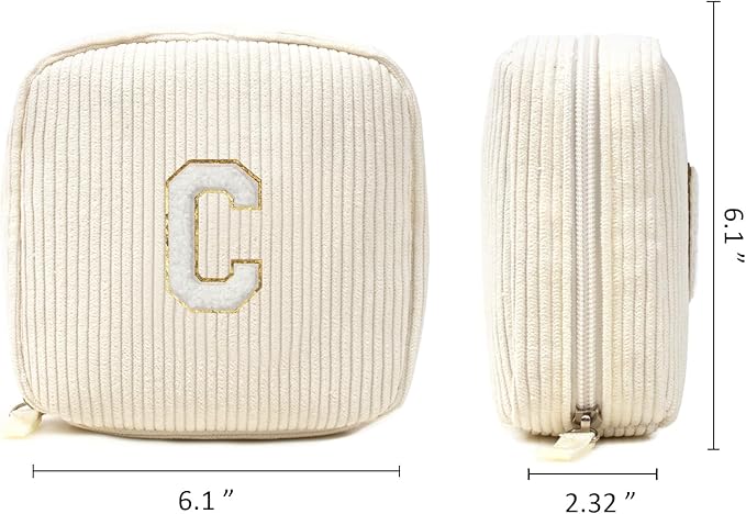 LETGO Birthday Gifts for Women Small Personalized Initial Monogram Makeup Bag,Preppy Corduroy Makeup Bags Travel Toiletry Bag Cute Pouch Purse for Her Mom Girlfriend Wife Sister Teacher Bridesmaid