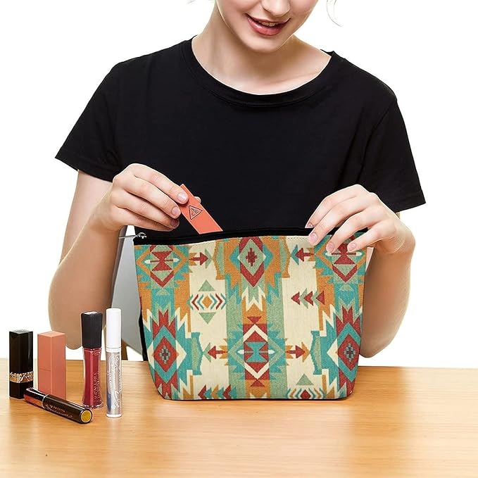 Tribal Aztec Native American African Ethnic Symbols Art Toiletry Bag Holder Portable Gift for Girls Women Large Capacity Travel Makeup Train Case for Cosmetics Digital Accessories Fashion Travel Bag