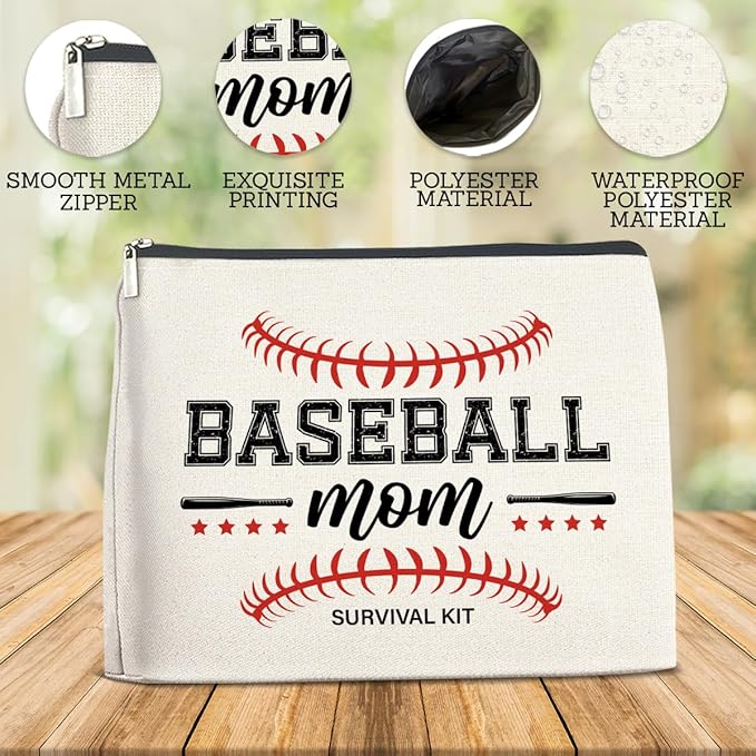 Baseball Mom Gift Makeup Bag for Women, Cosmetic Snack Bag for Baseball Lovers Team Players Coach Mother Travel Toiletry Pouch for Purse