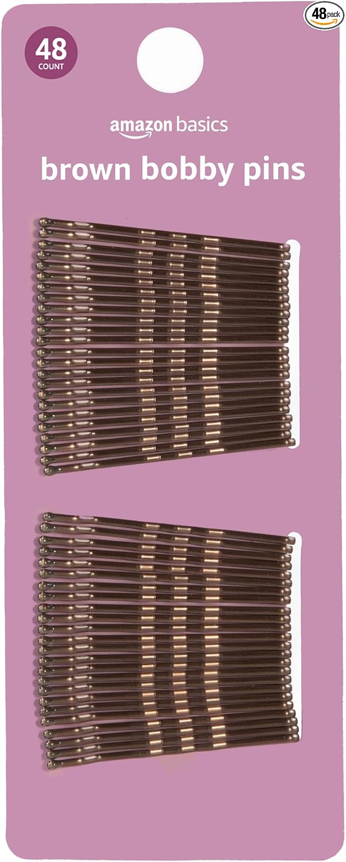 Amazon Basics No Slip Bobby Pins, 48 count, Brunette Brown, High Gloss Bobby Pins for Pain Free, Comfortable, All-Day Styling and Up Dos. For All Hair Types